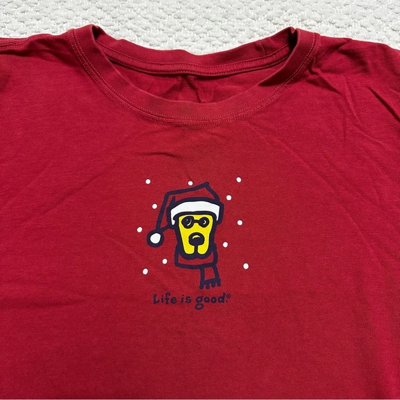 Life is Good Christmas Santa Dog Winter Red Long Sleeve Shirt Women’s Large - Picture 1 of 7